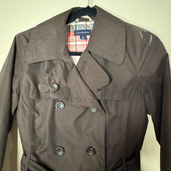 Lands End Double Breasted Belted Brown Women's Trench Coat XS Water Resistant - Picture 3 of 14